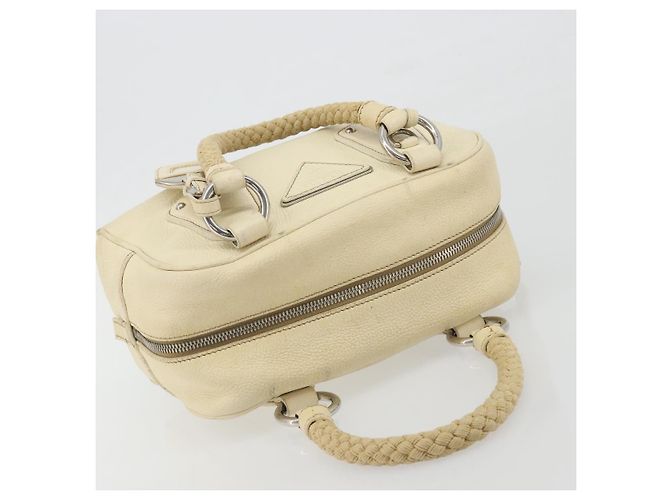 Borsa a mano PRADA in pelle Ivory Silver Auth 195183 Argento Crudo - vista 7