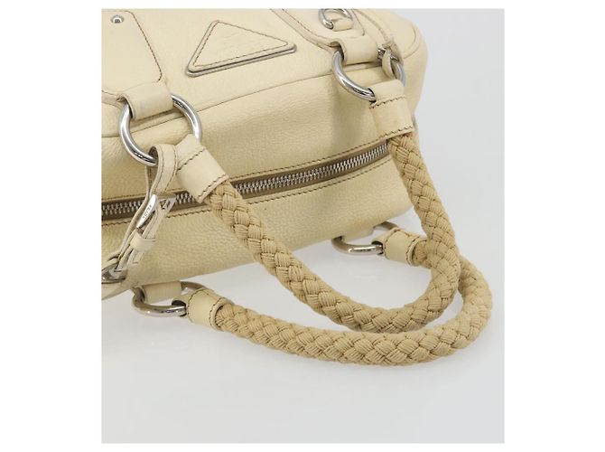 Borsa a mano PRADA in pelle Ivory Silver Auth 195183 Argento Crudo - vista 8