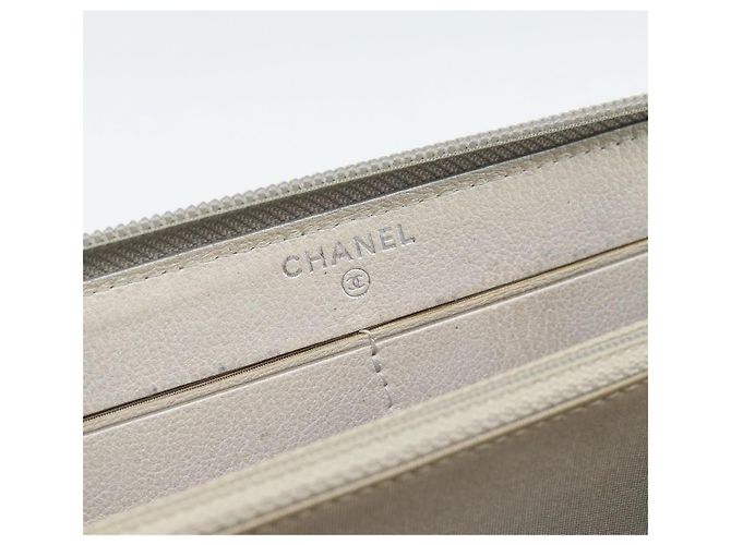 Cartera larga CHANEL de piel Ivory Silver CC Auth bs36634 Plata Crudo - vista 17