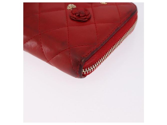 Portafoglio lungo CHANEL Matelasse Camelia in pelle d'agnello rosso e oro CC Auth bs36502 D'oro - vista 14