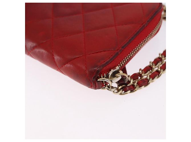 Portafoglio lungo CHANEL Matelasse Camelia in pelle d'agnello rosso e oro CC Auth bs36502 D'oro - vista 16