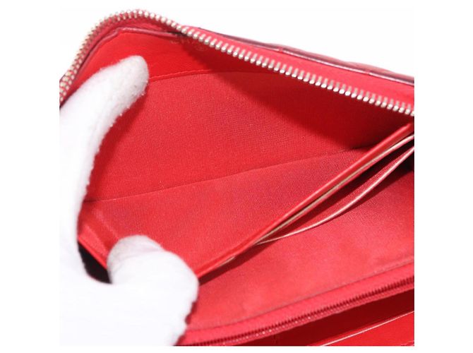 Portafoglio lungo CHANEL Matelasse Camelia in pelle d'agnello rosso e oro CC Auth bs36502 D'oro - vista 18
