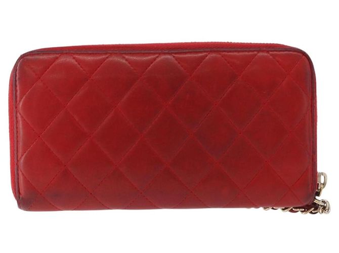Portafoglio lungo CHANEL Matelasse Camelia in pelle d'agnello rosso e oro CC Auth bs36502 D'oro - vista 2