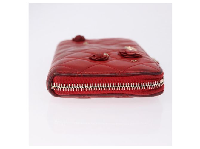 Portafoglio lungo CHANEL Matelasse Camelia in pelle d'agnello rosso e oro CC Auth bs36502 D'oro - vista 3