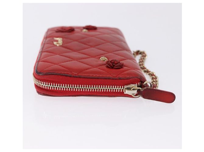 Portafoglio lungo CHANEL Matelasse Camelia in pelle d'agnello rosso e oro CC Auth bs36502 D'oro - vista 4