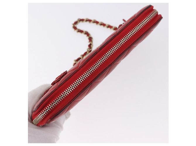 Portafoglio lungo CHANEL Matelasse Camelia in pelle d'agnello rosso e oro CC Auth bs36502 D'oro - vista 5