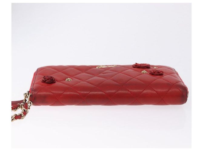 Portafoglio lungo CHANEL Matelasse Camelia in pelle d'agnello rosso e oro CC Auth bs36502 D'oro - vista 6