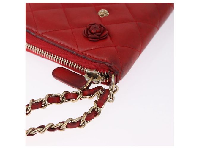 Portafoglio lungo CHANEL Matelasse Camelia in pelle d'agnello rosso e oro CC Auth bs36502 D'oro - vista 7