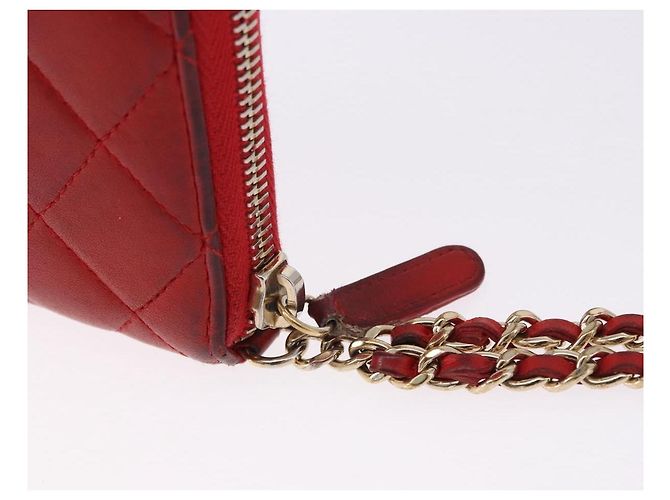 Portafoglio lungo CHANEL Matelasse Camelia in pelle d'agnello rosso e oro CC Auth bs36502 D'oro - vista 8