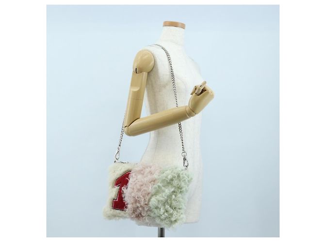 Bolso de hombro con cadena Miu Miu de piel Pink Silver Auth 194738V Plata Rosa - vista 25