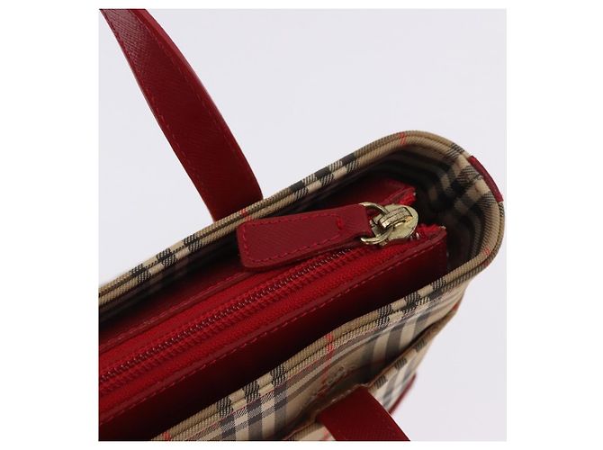 Sac à main BURBERRY Nova Check Canvas Beige Red Auth ka5507 Rouge - vue 11