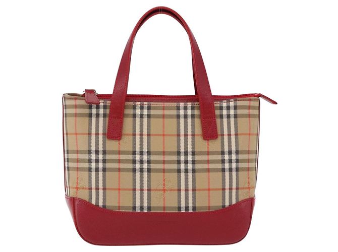Sac à main BURBERRY Nova Check Canvas Beige Red Auth ka5507 Rouge - vue 13