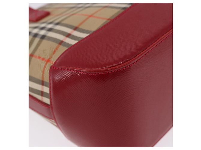 Sac à main BURBERRY Nova Check Canvas Beige Red Auth ka5507 Rouge - vue 14