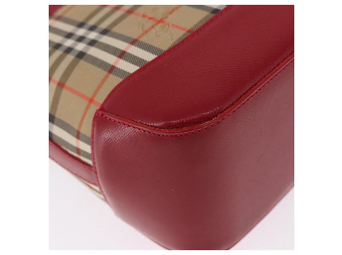 Sac à main BURBERRY Nova Check Canvas Beige Red Auth ka5507 Rouge - vue 16