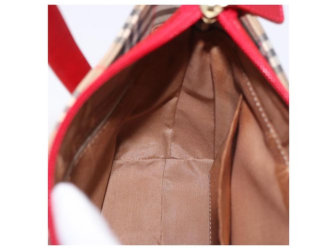Sac à main BURBERRY Nova Check Canvas Beige Red Auth ka5507 Rouge - vue 17
