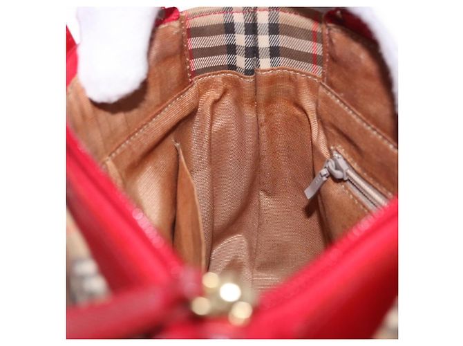 Sac à main BURBERRY Nova Check Canvas Beige Red Auth ka5507 Rouge - vue 18
