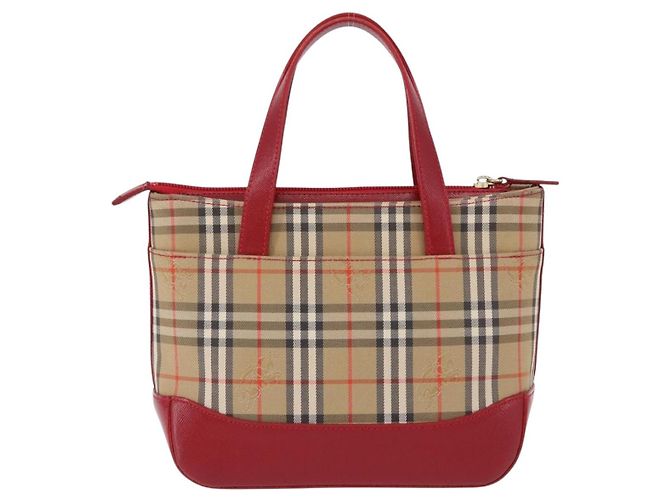 Sac à main BURBERRY Nova Check Canvas Beige Red Auth ka5507 Rouge - vue 2