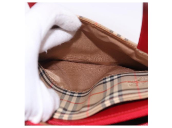 Sac à main BURBERRY Nova Check Canvas Beige Red Auth ka5507 Rouge - vue 21
