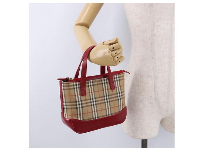 Sac à main BURBERRY Nova Check Canvas Beige Red Auth ka5507 Rouge - vue 22