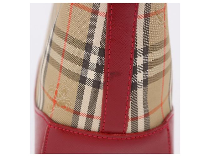 Sac à main BURBERRY Nova Check Canvas Beige Red Auth ka5507 Rouge - vue 4