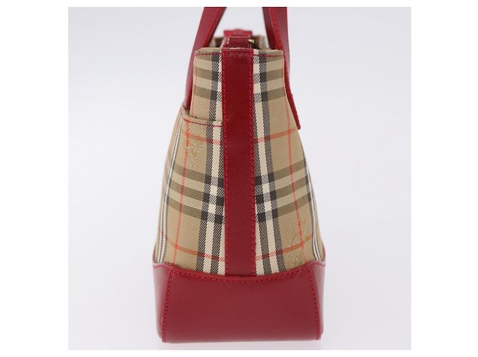 Sac à main BURBERRY Nova Check Canvas Beige Red Auth ka5507 Rouge - vue 5