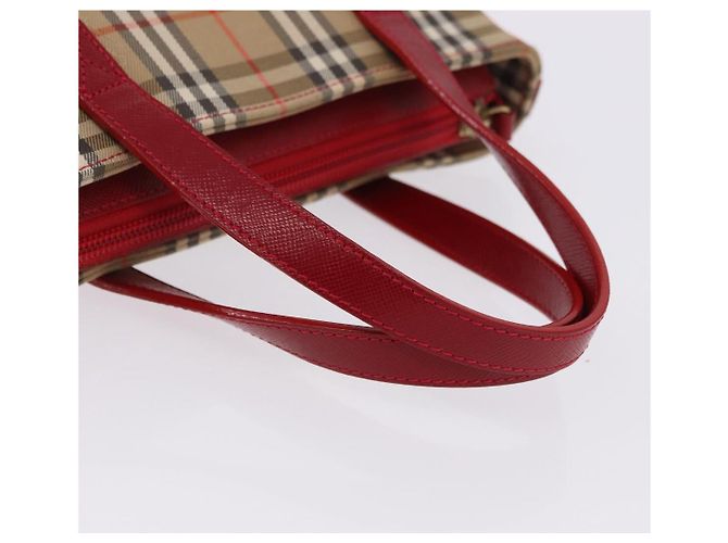 Sac à main BURBERRY Nova Check Canvas Beige Red Auth ka5507 Rouge - vue 8
