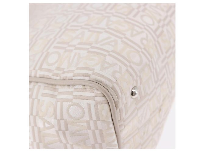 Borsa Salvatore Ferragamo Jacquard Ivory Silver Auth BA14190A Argento Crudo - vista 15