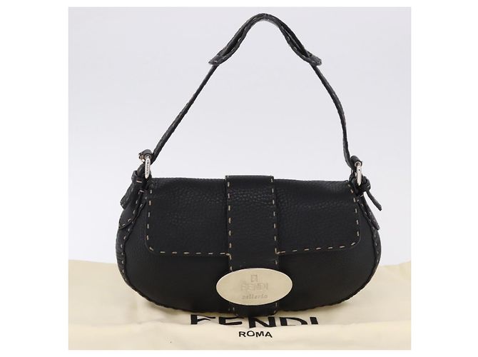 FENDI Schultertasche aus Leder Schwarz Silber Auth 192479A - Ansicht 12