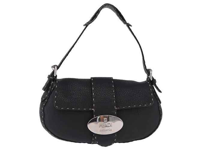 FENDI Schultertasche aus Leder Schwarz Silber Auth 192479A - Ansicht 13