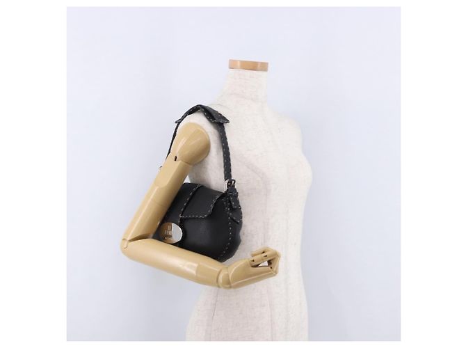 FENDI Schultertasche aus Leder Schwarz Silber Auth 192479A - Ansicht 25