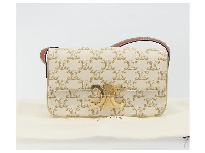 Céline Borsa a tracolla CELINE Triomphe Canvas PVC White Gold Auth 192461SAM Bianco D'oro - vista 12