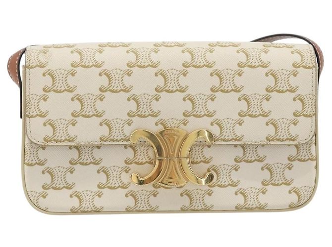 Céline Borsa a tracolla CELINE Triomphe Canvas PVC White Gold Auth 192461SAM Bianco D'oro - vista 13
