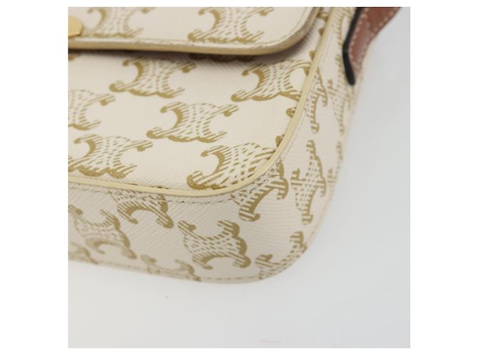 Céline Borsa a tracolla CELINE Triomphe Canvas PVC White Gold Auth 192461SAM Bianco D'oro - vista 14