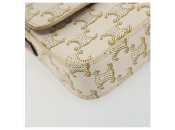 Céline Borsa a tracolla CELINE Triomphe Canvas PVC White Gold Auth 192461SAM Bianco D'oro - vista 15