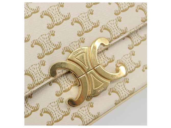 Céline Borsa a tracolla CELINE Triomphe Canvas PVC White Gold Auth 192461SAM Bianco D'oro - vista 18