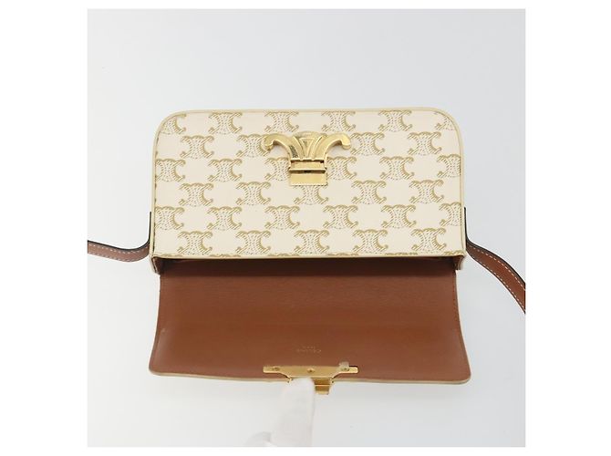 Céline Borsa a tracolla CELINE Triomphe Canvas PVC White Gold Auth 192461SAM Bianco D'oro - vista 19