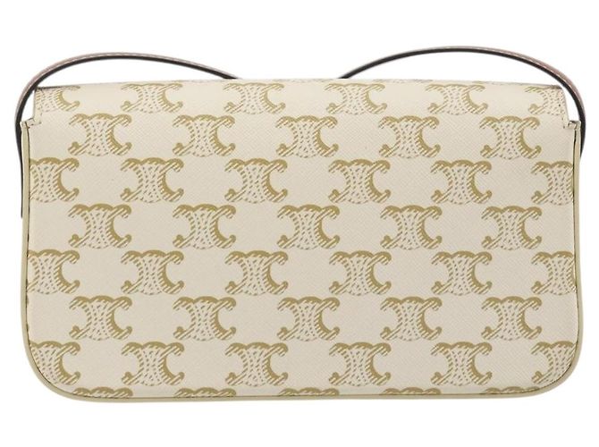 Céline Borsa a tracolla CELINE Triomphe Canvas PVC White Gold Auth 192461SAM Bianco D'oro - vista 2