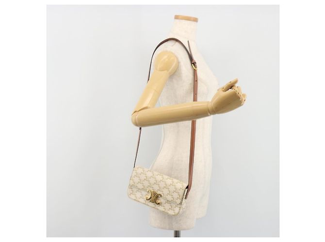 Céline Borsa a tracolla CELINE Triomphe Canvas PVC White Gold Auth 192461SAM Bianco D'oro - vista 24