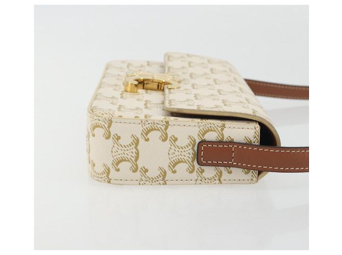 Céline Borsa a tracolla CELINE Triomphe Canvas PVC White Gold Auth 192461SAM Bianco D'oro - vista 3