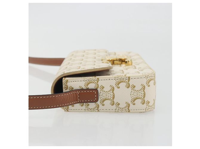 Céline Borsa a tracolla CELINE Triomphe Canvas PVC White Gold Auth 192461SAM Bianco D'oro - vista 4