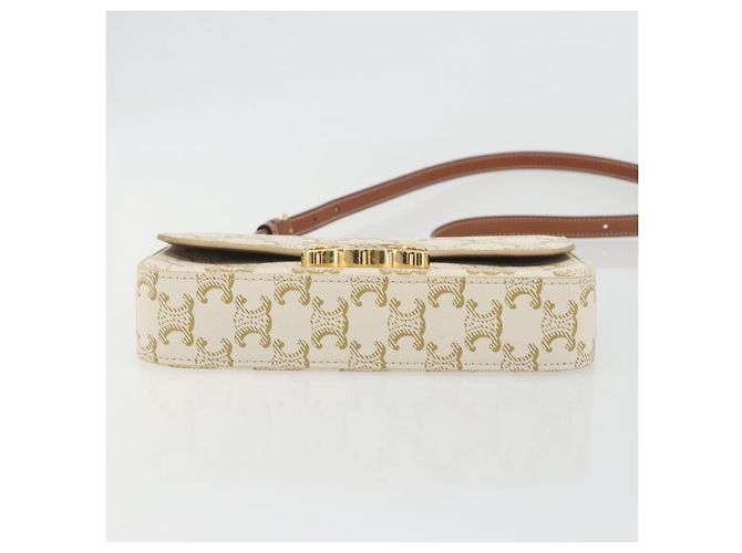 Céline Borsa a tracolla CELINE Triomphe Canvas PVC White Gold Auth 192461SAM Bianco D'oro - vista 5