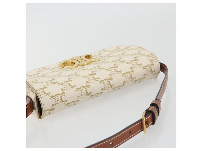 Céline Borsa a tracolla CELINE Triomphe Canvas PVC White Gold Auth 192461SAM Bianco D'oro - vista 6
