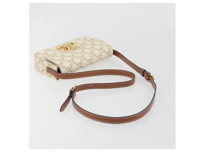 Céline Borsa a tracolla CELINE Triomphe Canvas PVC White Gold Auth 192461SAM Bianco D'oro - vista 7
