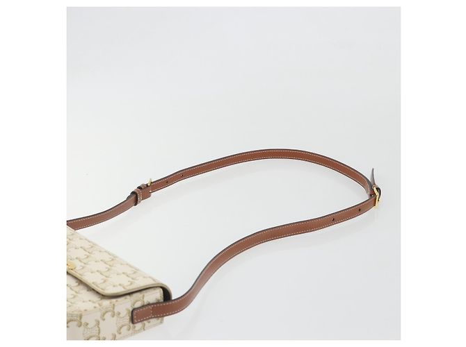 Céline Borsa a tracolla CELINE Triomphe Canvas PVC White Gold Auth 192461SAM Bianco D'oro - vista 8