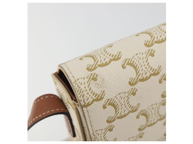 Céline Borsa a tracolla CELINE Triomphe Canvas PVC White Gold Auth 192461SAM Bianco D'oro - vista 9