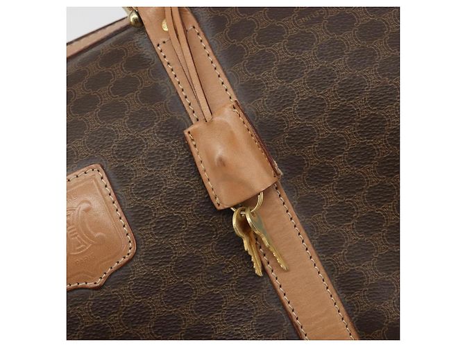 Céline Bolsa Boston CELINE Macadam PVC Couro Marrom Tom Dourado Auth ep15198 - vista 10