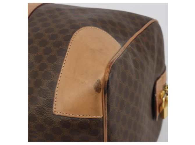 Céline Bolsa Boston CELINE Macadam PVC Couro Marrom Tom Dourado Auth ep15198 - vista 16