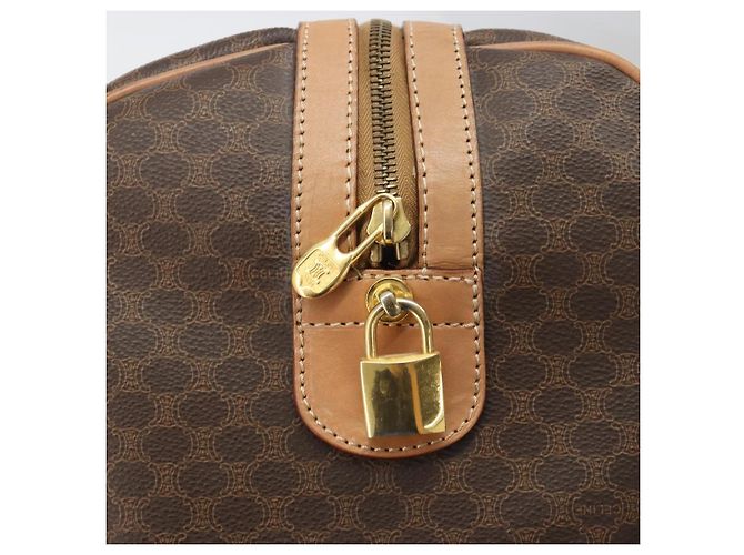 Céline Bolsa Boston CELINE Macadam PVC Couro Marrom Tom Dourado Auth ep15198 - vista 19