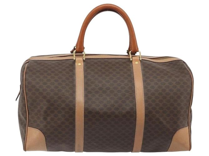 Céline Bolsa Boston CELINE Macadam PVC Couro Marrom Tom Dourado Auth ep15198 - vista 2