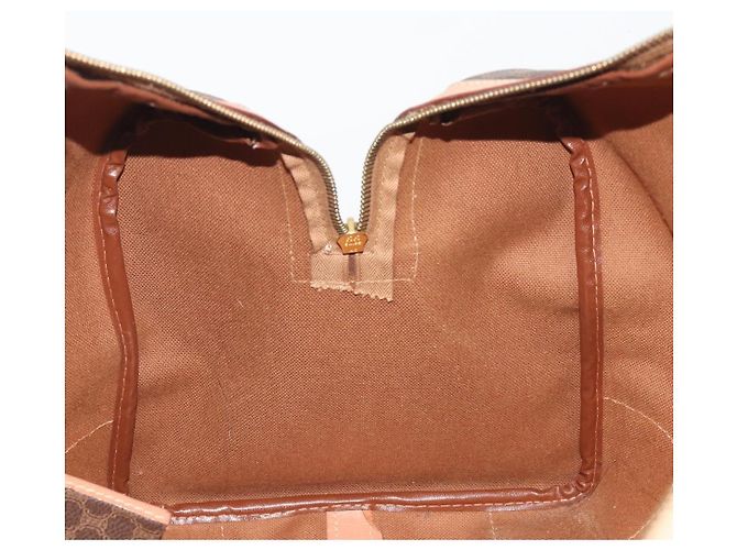 Céline Bolsa Boston CELINE Macadam PVC Couro Marrom Tom Dourado Auth ep15198 - vista 20